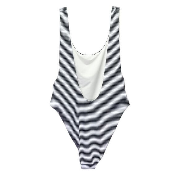 Aerie Super Scoop One Piece Swimsuit Size XL Navy White Stripe Hi Cut Cheeky - Picture 3 of 13